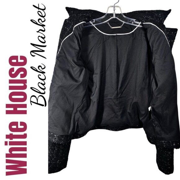 WHBM TWEED MOTO JACKET Black Shimmer Collarless, Size 8 - Picture 4 of 12